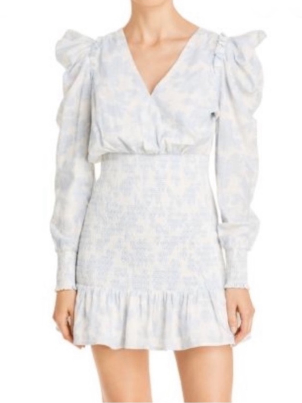 LINI Puff-Sleeve Mini Dress in Pale Blue Floral